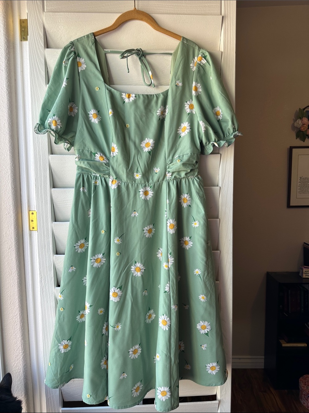 Belle Poque Green Floral Vintage Pinup Smocked Dress Daisy Large